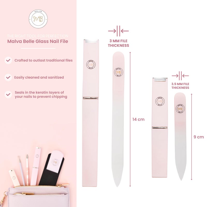 Malva Belle Best Crystal Glass Nail File for Women - File & Travel Case Set - Heavy Duty for Natural Nails, Gel - Professional Nail Shaper â€“ Nail Care Essentials - Pastel Pink Gift Set - Image 4
